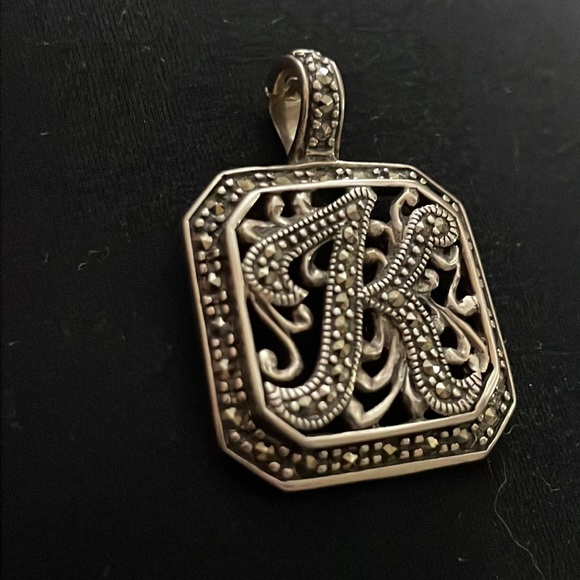 Sterling Silver and Marcasite Monogram “K” Pendant - Picture 2 of 6